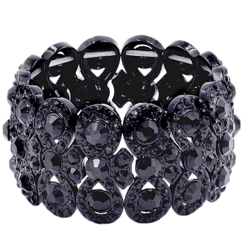 Gun Metal Black and Onyx Austrian Crystal Infinity Stretchable Bracelet Bangle